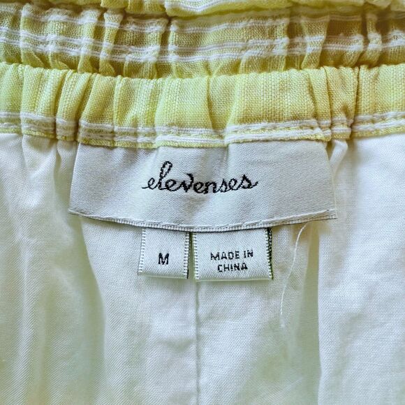 Anthropologie Elevenses Tasseled Dobby Tie Waist Shorts in Yellow & White Stripe - Picture 9 of 11